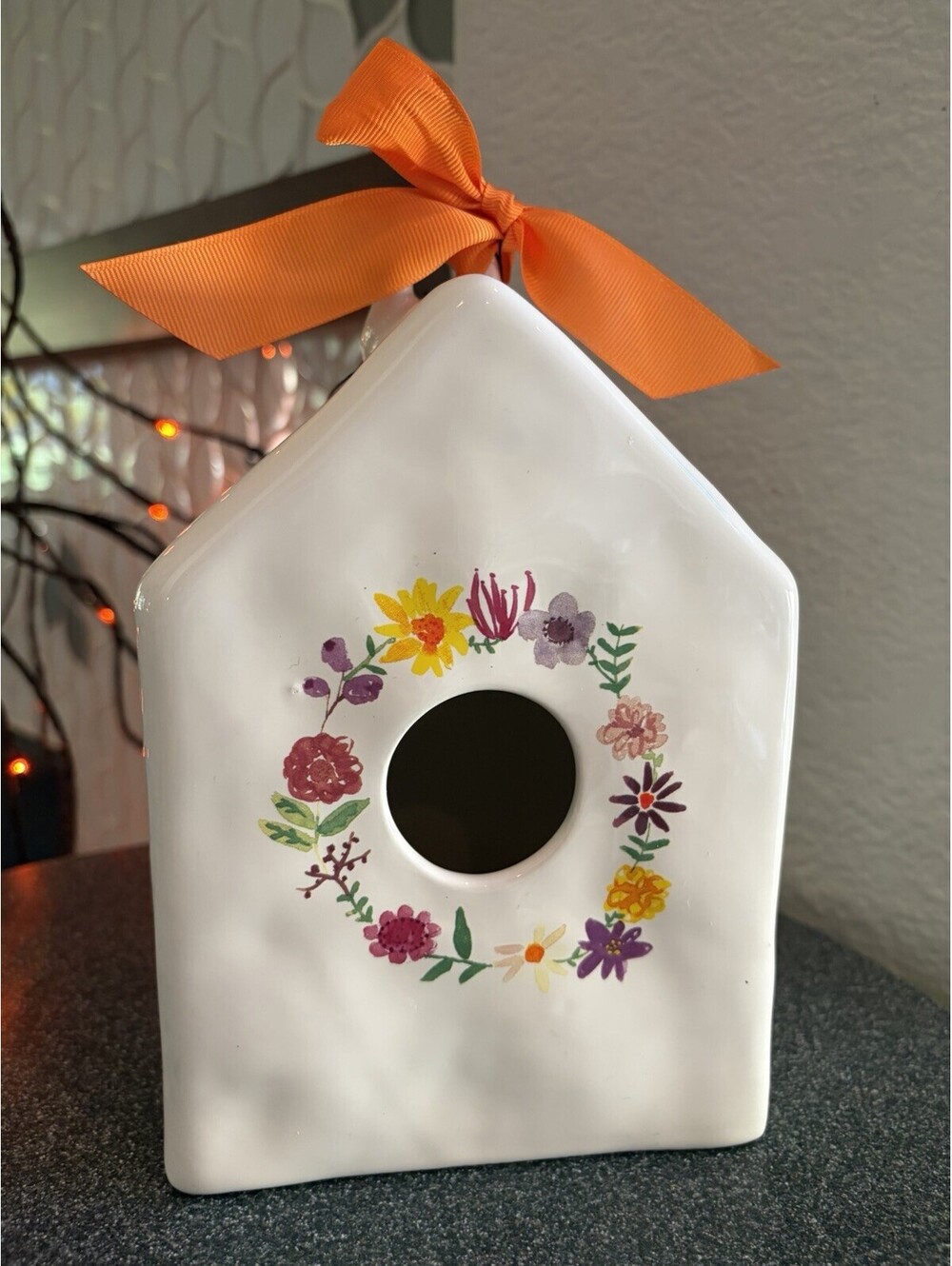 Rae Dunn Floral Wreath Birdhouse Watercolor Flowers Farmhouse Floral 2017